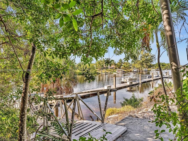 dock area featuring a water view