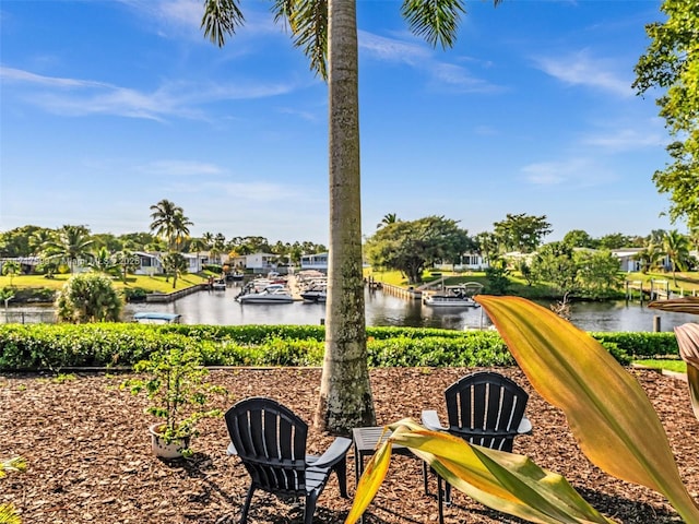 view of yard with a water view