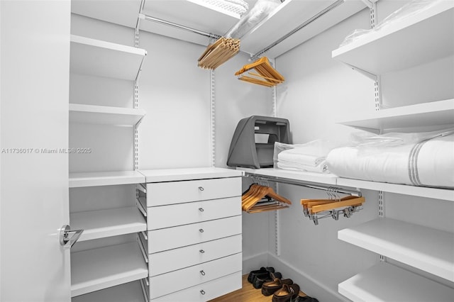 walk in closet featuring wood-type flooring