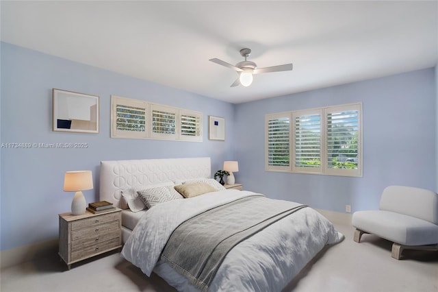 bedroom featuring carpet floors and ceiling fan