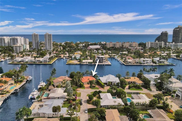 aerial view with a water view