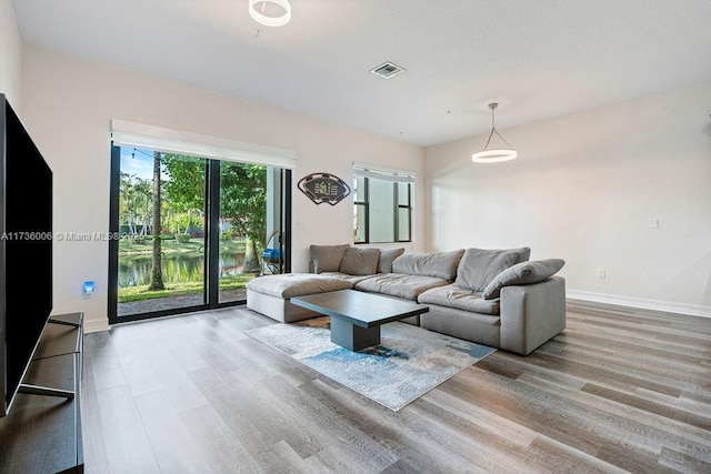 living room with light wood-type flooring