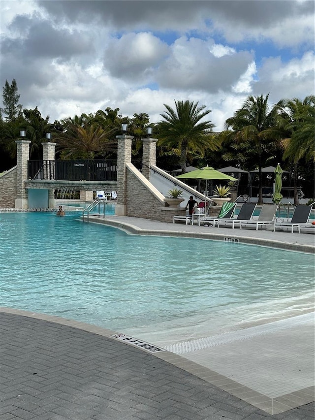 view of pool featuring a patio