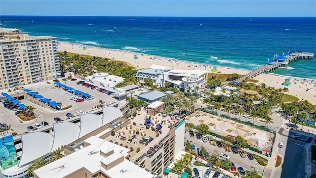 aerial view with a beach view and a water view