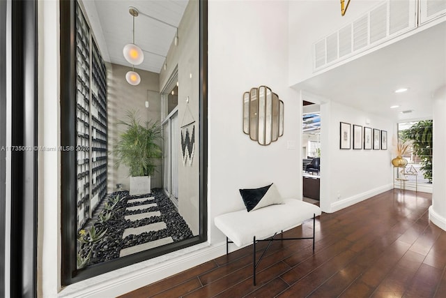 hallway featuring dark wood-type flooring