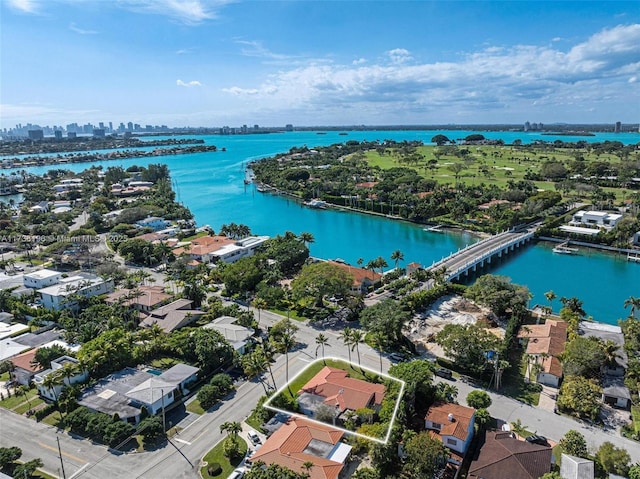 aerial view with a water view