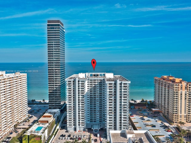 aerial view with a water view