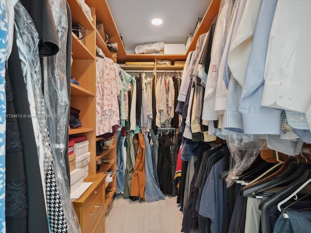 spacious closet with light hardwood / wood-style floors