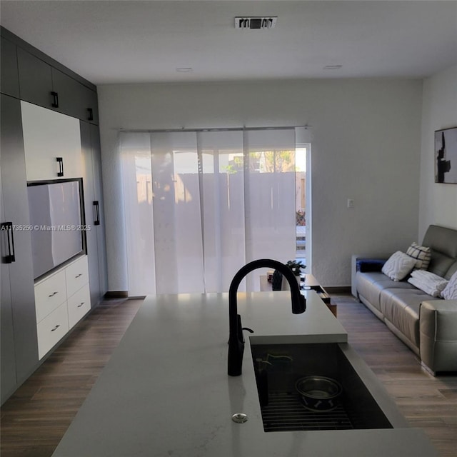 kitchen with dark hardwood / wood-style floors