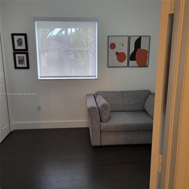 living area with dark wood-type flooring