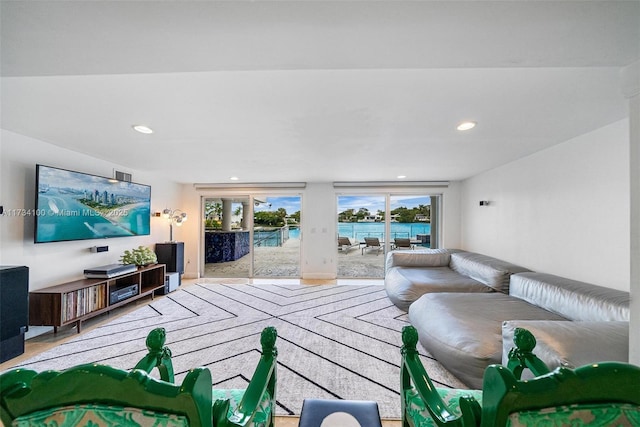 living room with a water view