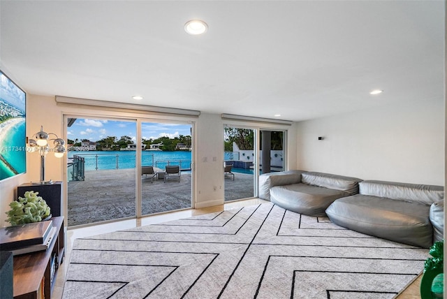 living room with a water view