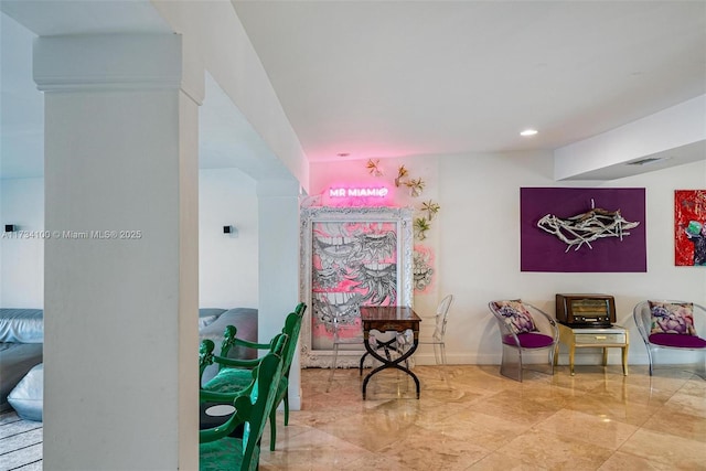 2091 NE 191st Dr, North Miami Beach, FL 33179 - interior space with ornate columns, visible vents, recessed lighting, and baseboards