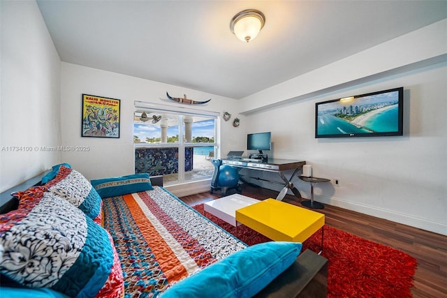 bedroom featuring dark wood-type flooring