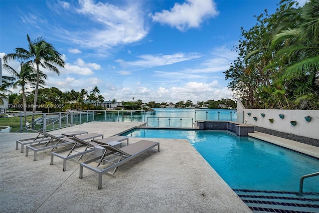 2091 NE 191st Dr, North Miami Beach, FL 33179 - outdoor pool featuring a water view, fence, and a patio area