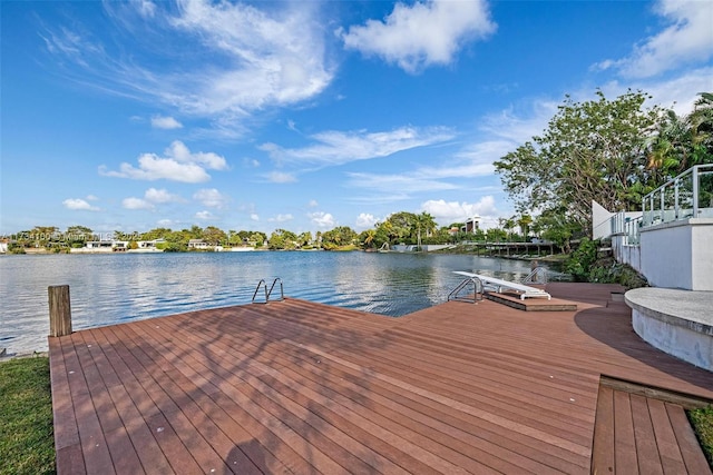 dock area with a water view