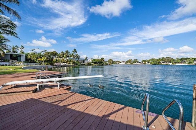 dock area with a water view