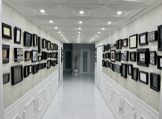 hallway with light tile patterned floors