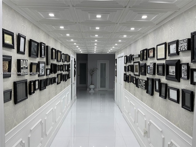 hallway with light tile patterned floors