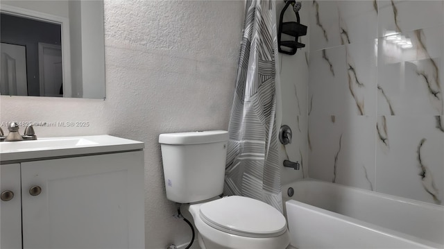 full bathroom with vanity, toilet, and shower / bath combo with shower curtain