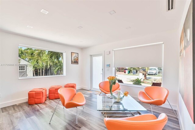 living room with dark hardwood / wood-style floors