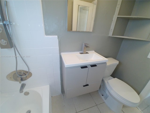 full bathroom featuring tile patterned flooring, vanity,  shower combination, and toilet