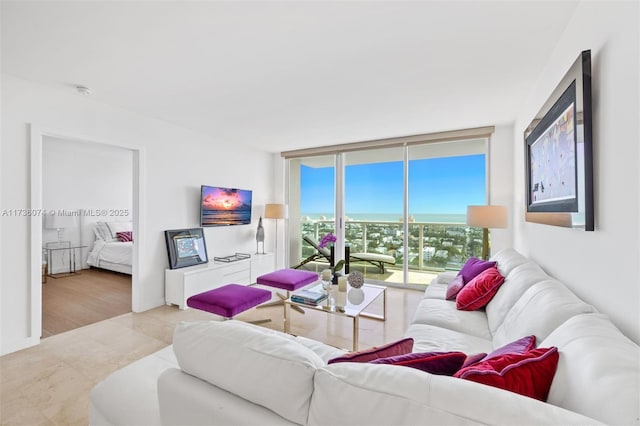 living room with expansive windows