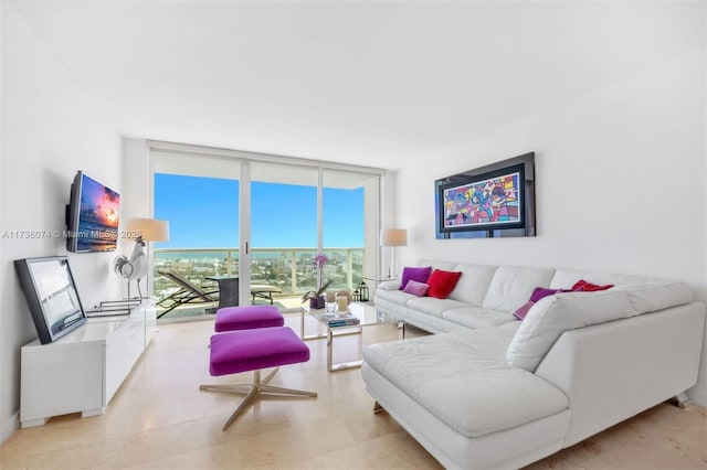 living room with expansive windows