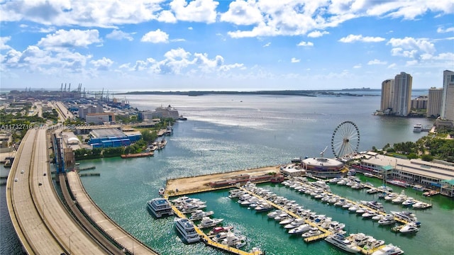 aerial view with a water view