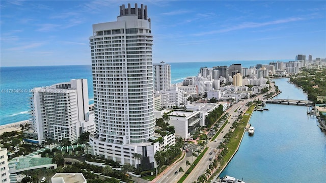 aerial view with a water view