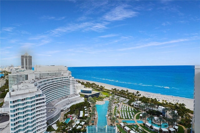 view of water feature with a view of the beach