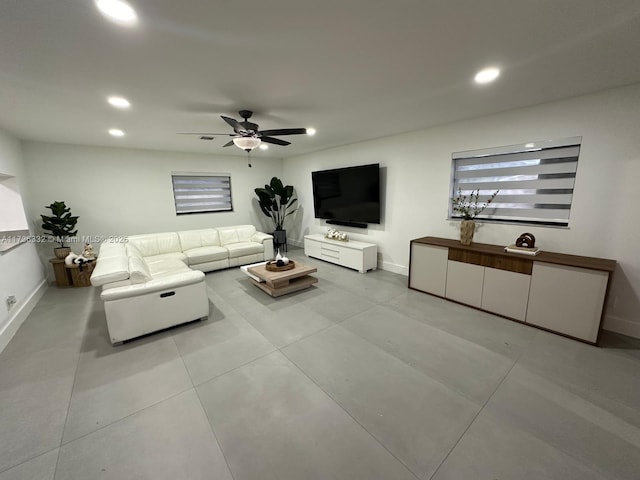 living room with ceiling fan