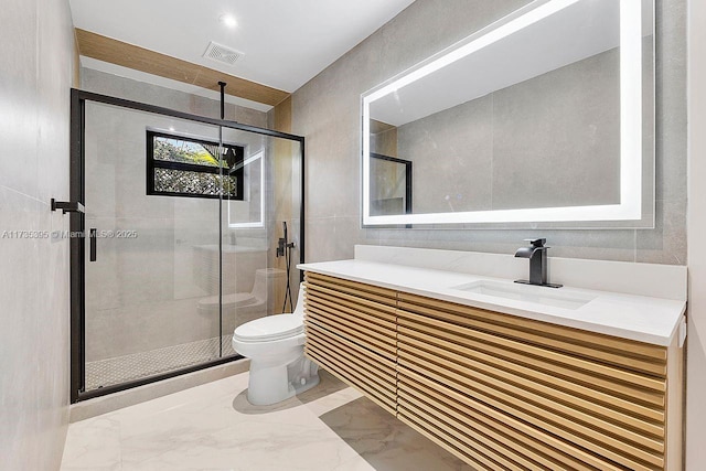1816 SW 11th Ter, Miami, FL 33135 - full bathroom with vanity, toilet, a shower stall, and marble tiled flooring