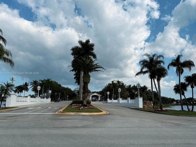 view of street featuring a water view