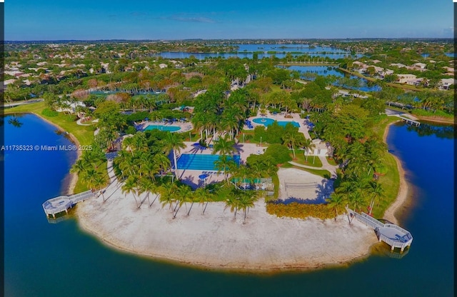 bird's eye view featuring a water view