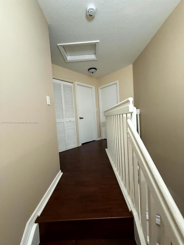 hallway with dark wood-type flooring