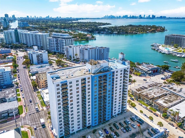 aerial view with a water view