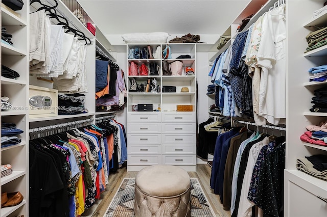 spacious closet with light hardwood / wood-style floors