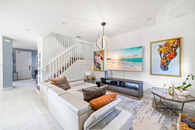 living room featuring light tile patterned floors