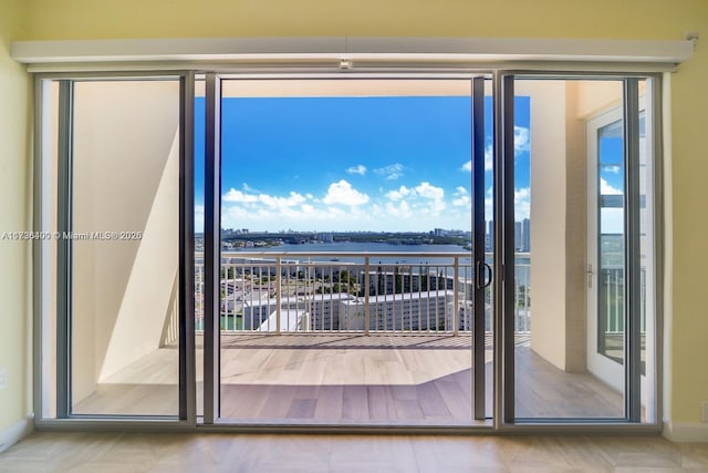 entryway featuring a water view