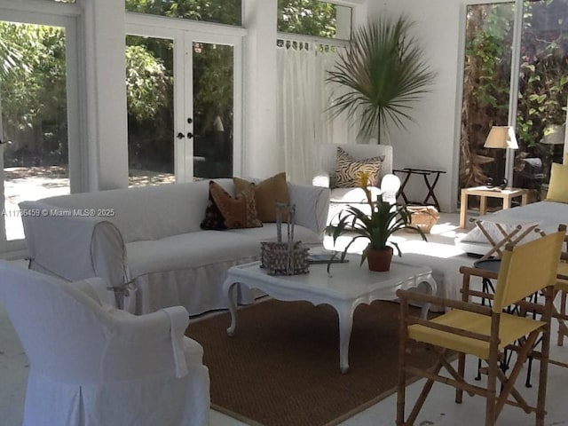 sunroom featuring french doors