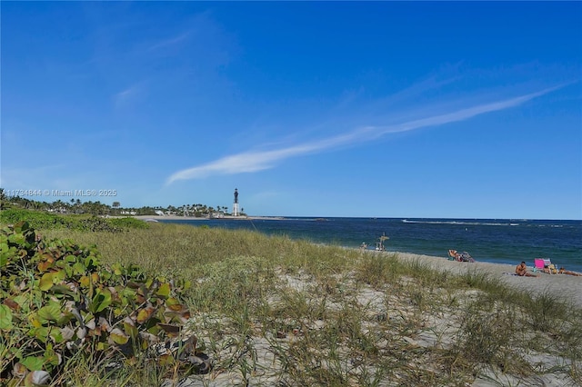 property view of water featuring a view of the beach