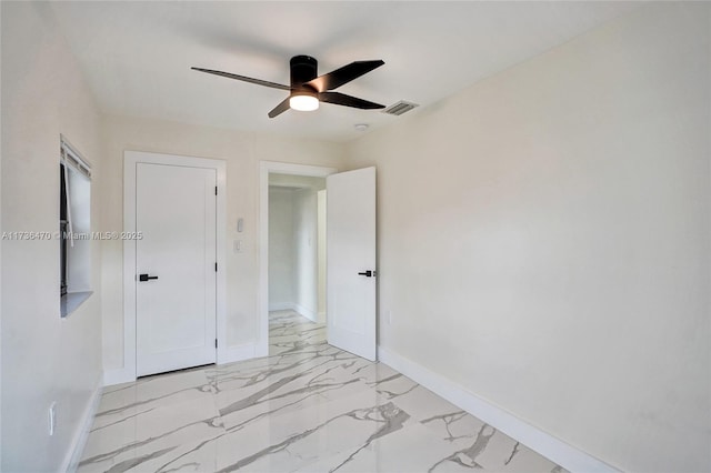 unfurnished bedroom with ceiling fan