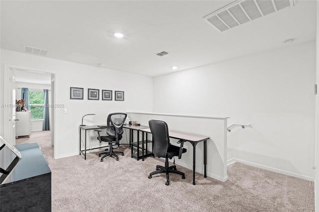 view of carpeted home office