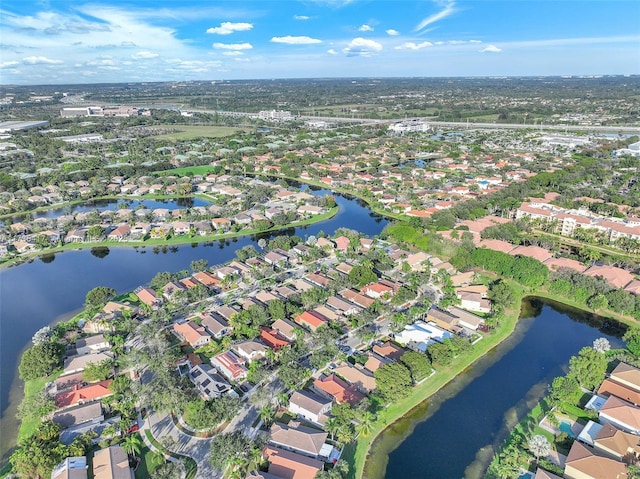 aerial view with a water view