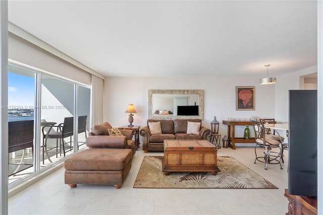 living room with a water view