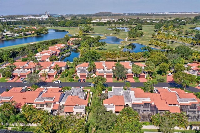 aerial view with a water view