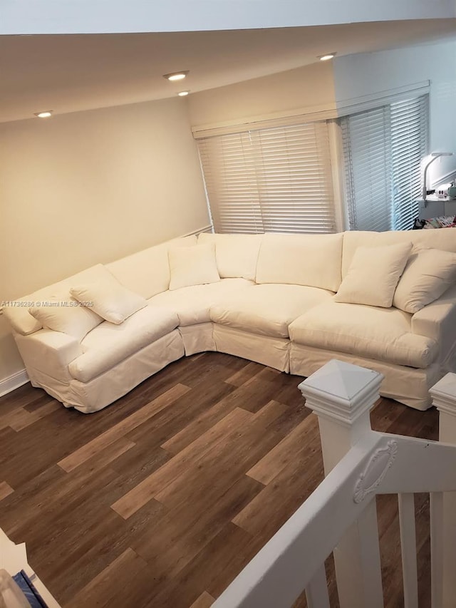 living room with dark wood-type flooring