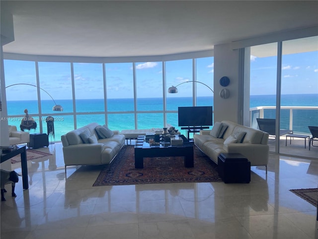 living room with a wall of windows and plenty of natural light