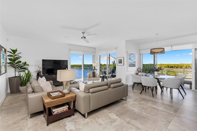 living room with ceiling fan